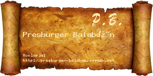 Presburger Balabán névjegykártya